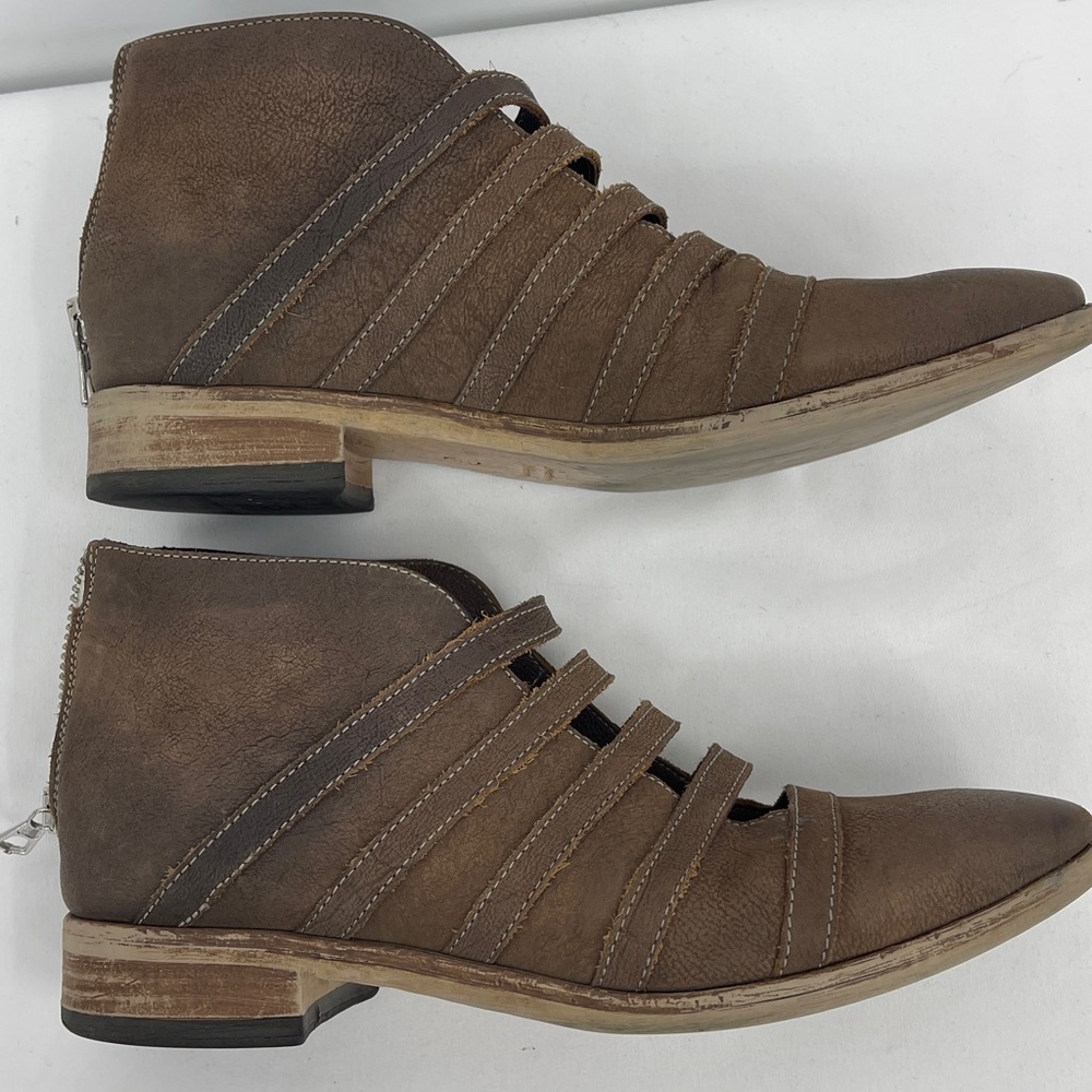 FREE PEOPLE EMMA Brown Leather Strappy BOOTIE SIZE 38 ZIPPER IN BACK - Picture 9 of 11